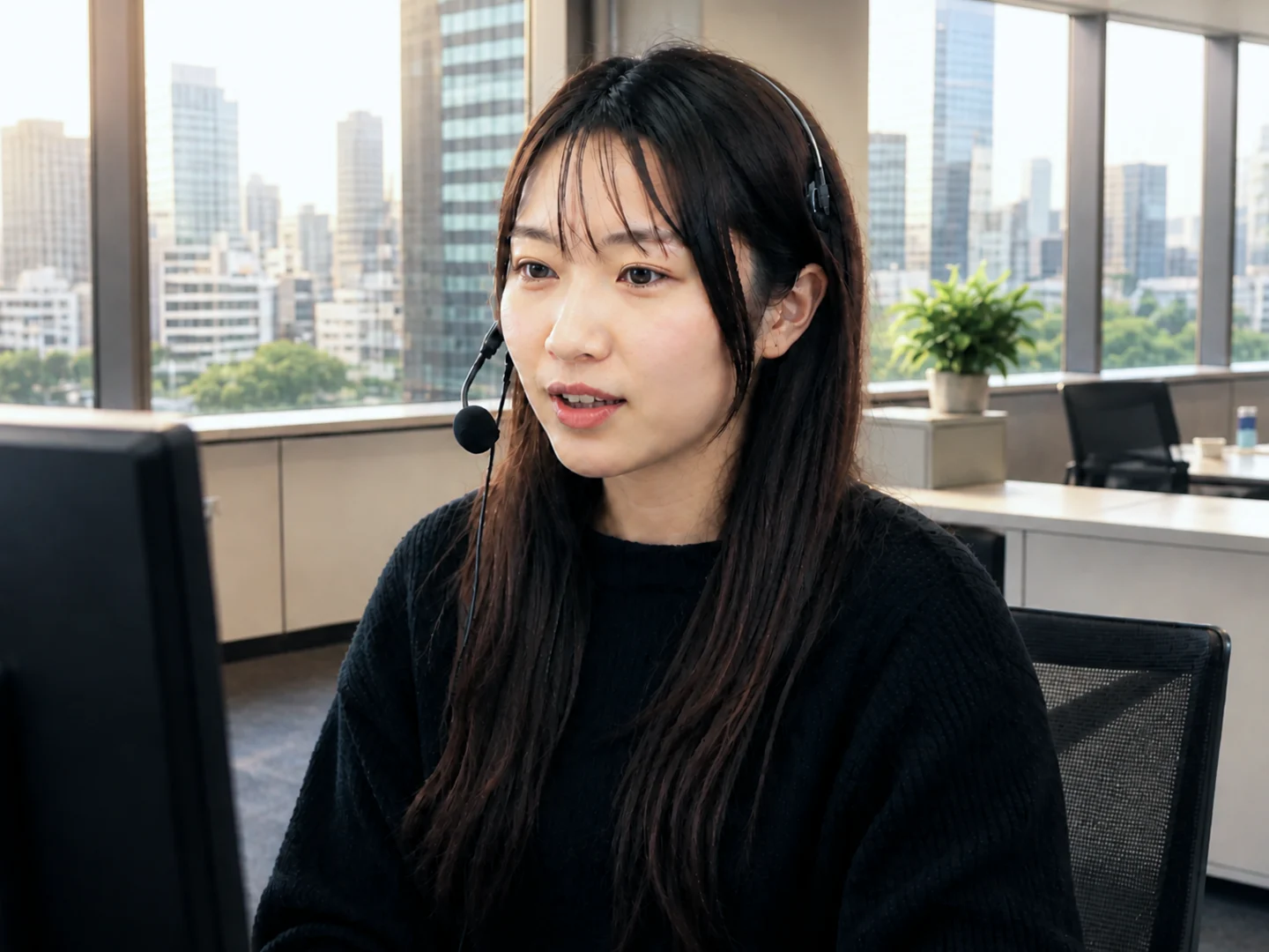 ヘッドセットを着けたカスタマーサポート担当者